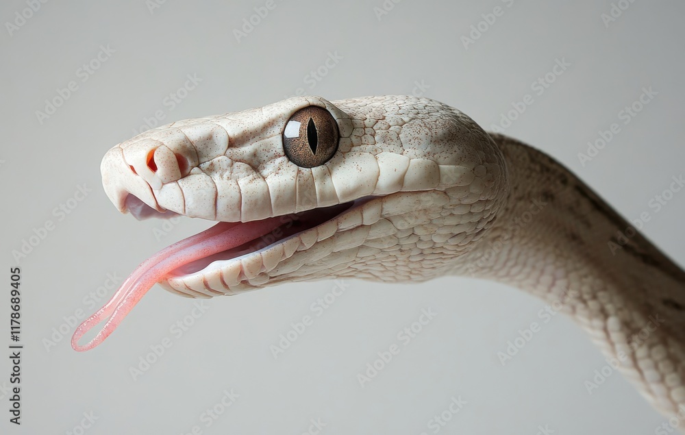 Poster close-up portrait of a beautiful white snake with distinctive patterns, capturing its unique feature