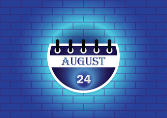 Obraz premium A stylized calendar page showing August 24th, highlighted against a blue brick wall background. The design is clean and modern, ideal for various applications needing a date display.