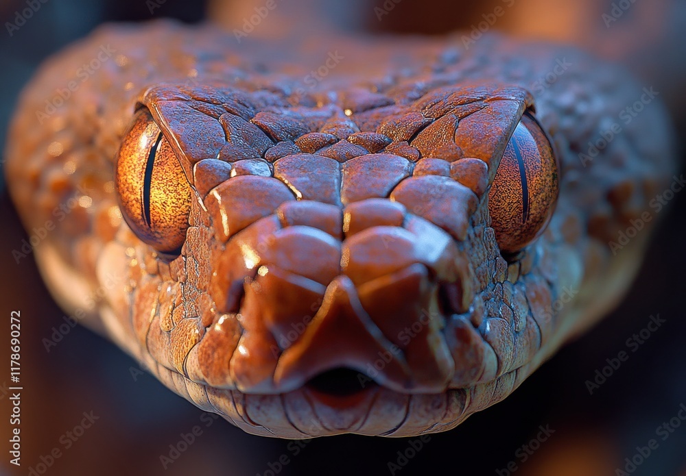Aufkleber close-up portrait of a textured snake head with intense eyes highlighting intricate patterns and nat