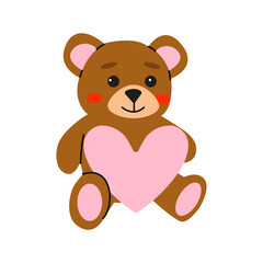 Cute cartoon bear holding a heart in a simple and colorful design for children