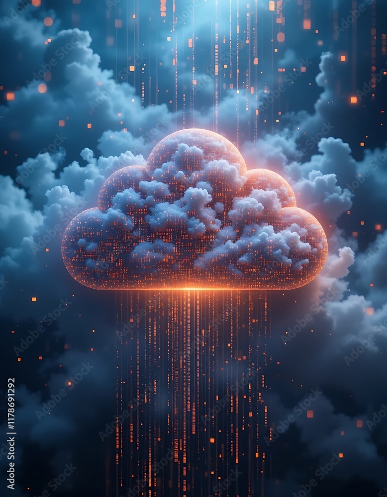 Poster digital cloud data streams flowing through the sky