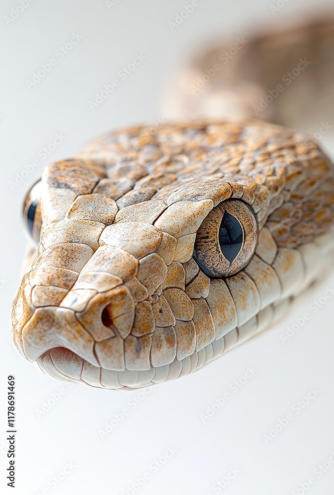 Poster close-up view of a beautifully textured snake with unique patterns and lifelike eyes captured agains