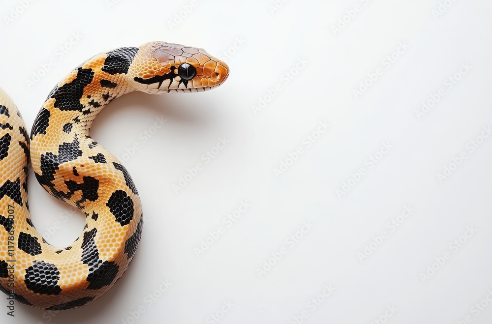 Poster close-up view of a colorful python with distinctive patterns against a clean white background ideal 