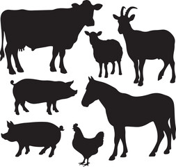 farm animal silhouette set vector art illustration