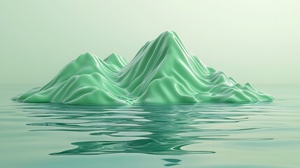 Minimalist green island in calm water; serene landscape for website design.