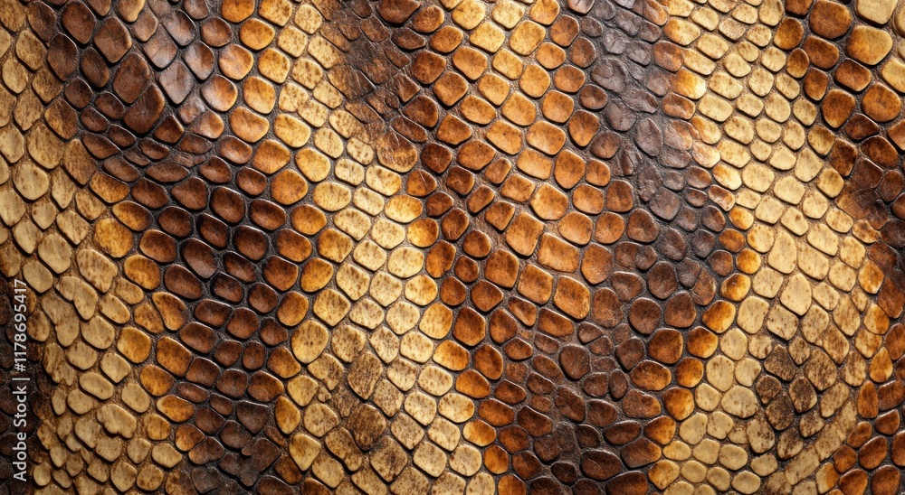 Poster close-up view of snake skin texture with intricate pattern and natural warm tones, showcasing nature