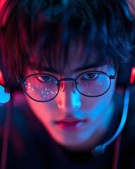 Focused Gamer in Neon Glow Modern Esports Concept