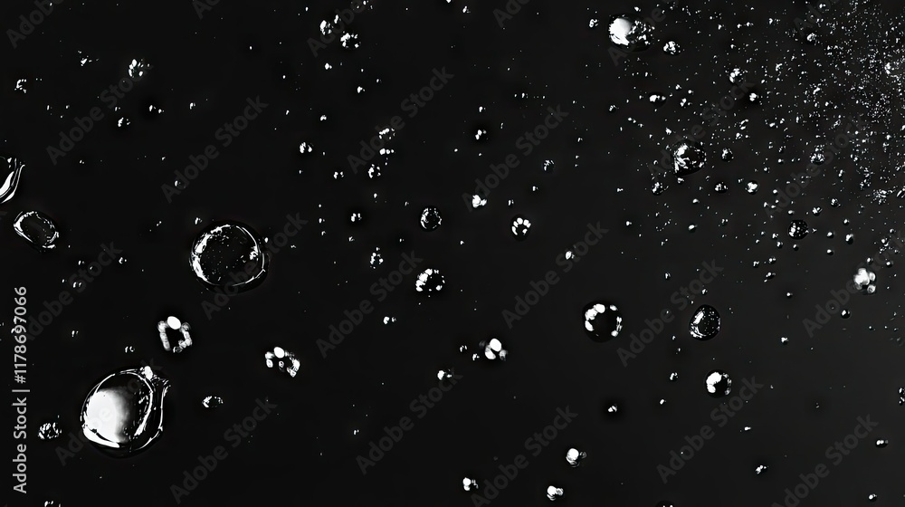 Poster water droplets splashing on a black background, creating a clean, dynamic abstract visual that conve