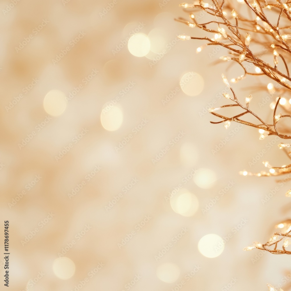 Poster abstract golden holiday glow with bokeh and branches