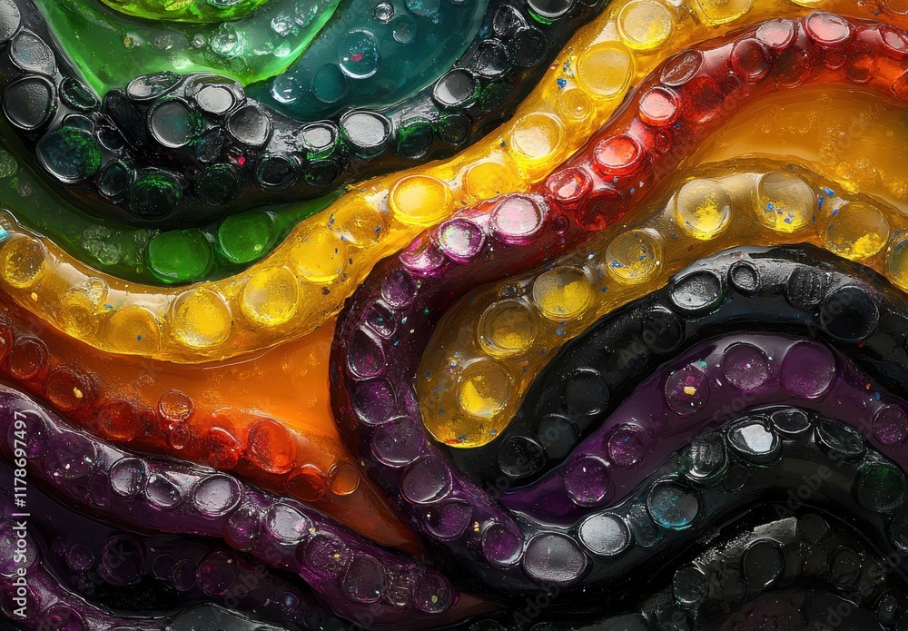 Poster colorful abstract patterns of layered gel with bubbles creating a unique visual experience for artis