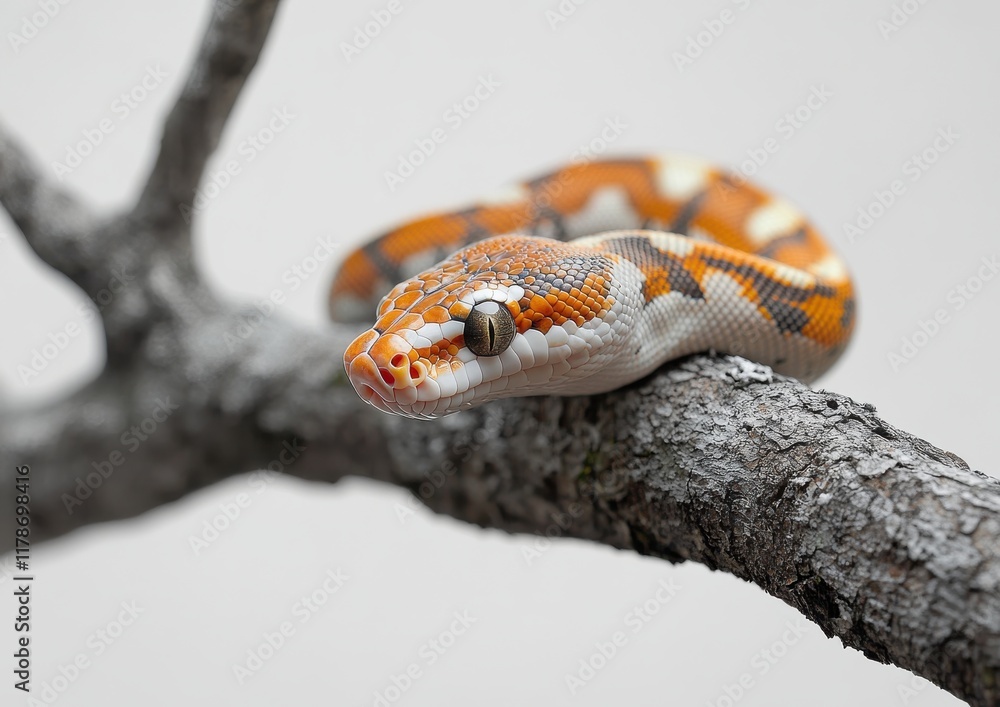 Leinwandbilder colorful python on tree branch captured in natural habitat, showcasing intricate patterns and stunni