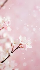 Fototapeta premium Cherry Blossoms Spring Petals branch Background. Copyspace for text backdrop