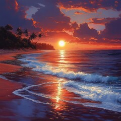 Sunset Serenity: Tropical Beach Paradise at Golden Hour
