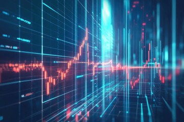 Fototapeta premium Digital stock market trends display with upward movement and vibrant data visualization
