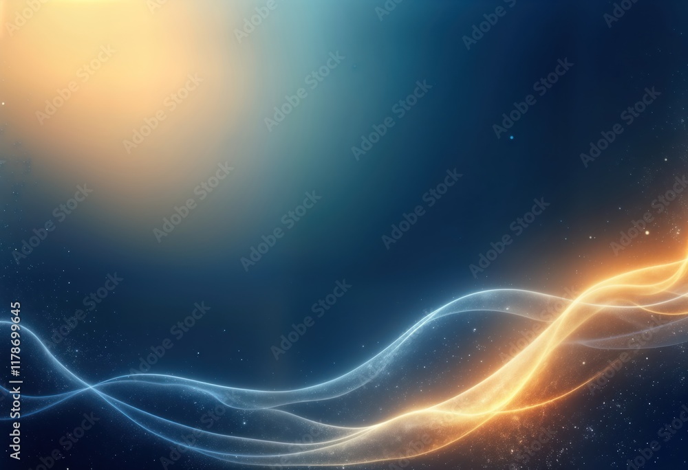 Aufkleber Abstract wave design with gradient colors, noise texture. Light golden, blue colors blend together in smooth curves. Modern, elegant abstract background. Dynamic wave patterns. Suitable for banner