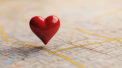 heart symbol on map, representing love and location