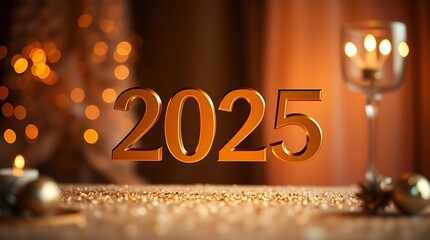 3d text 2025 gold realistic rendering celebration