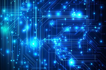 Obraz premium Abstract Blue Technology Background with Circuit Patterns and Lights