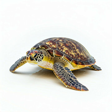 sea turtle on a white background with a close-up of the turtle's shell and face.