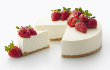 White cheesecake with strawberries and syrup