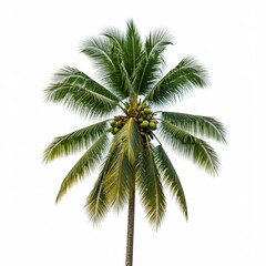 tropical palm tree with green coconuts isolated on white background