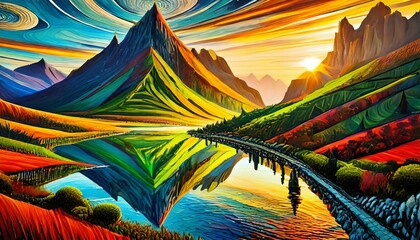 Unique Landscape with Unusual Angles and Vibrant Colors