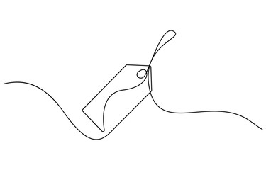 Obraz premium Red blank prize tag continuous one line drawing vector illustration, Sale label, one line art, continuous contour drawing, 