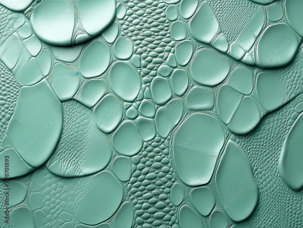 Poster detailed close-up of textured aqua leather with unique bubble patterns and distinctive skin-like sur