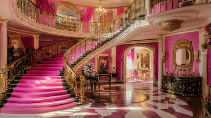 Magnificent Pink Palace Staircase: A Lavish Interior