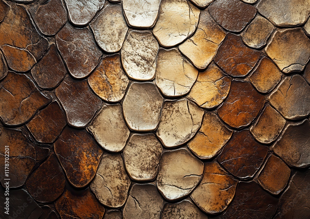 Aufkleber detailed close-up of textured brown and gold scales with unique patterns reflecting natural elements