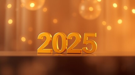 3d text 2025 gold realistic rendering celebration