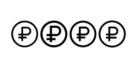 Simple Vector Icons of Russian Ruble Currency Symbols. Currency flat icon symbols coin. Russian Ruble Rub vector illustration in black and white.