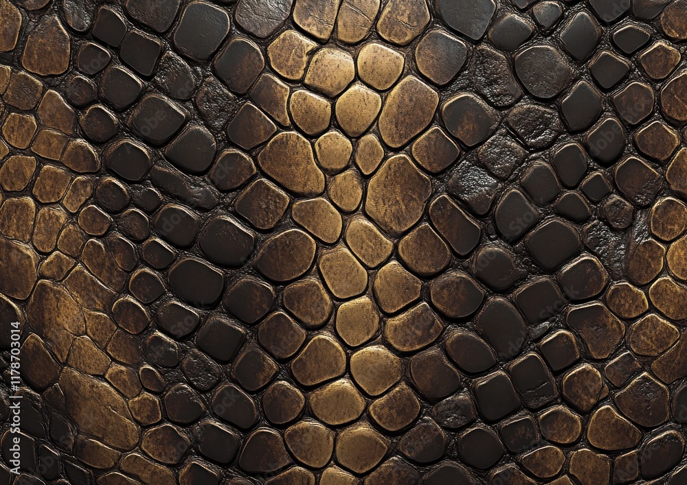 Aufkleber detailed close-up texture of a realistic reptile skin featuring intricate patterns in shades of brow