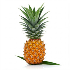 Obraz premium fresh ripe yellow pineapple with green leaves isolated on white background