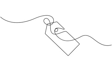 Naklejka premium Red blank prize tag continuous one line drawing vector illustration, Sale label, one line art, continuous contour drawing, 