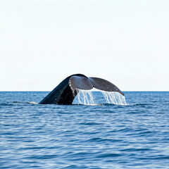 Fototapeta premium a humpback whale tail disappears underneath the blue ocean water