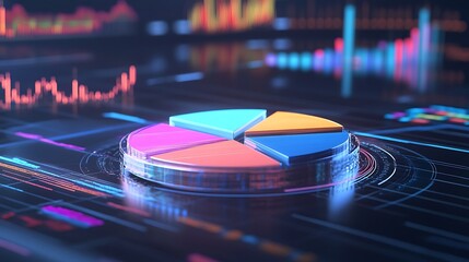 A digital pie chart on a futuristic data interface, showcasing data visualization.