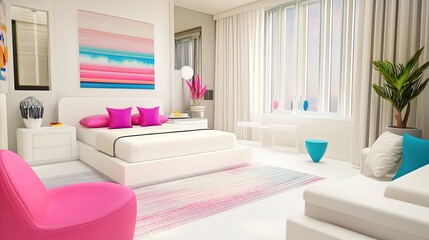 Modern Pink and White Bedroom Interior Design
