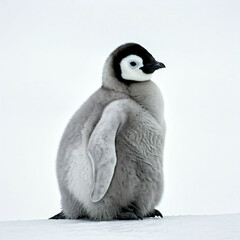 cute fluffy emperor penguin chick in snow