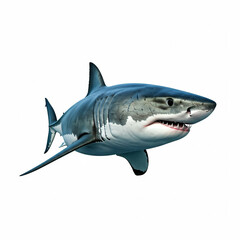 Obraz premium great white shark underwater with teeth isolated on white background 3d rendering illustration