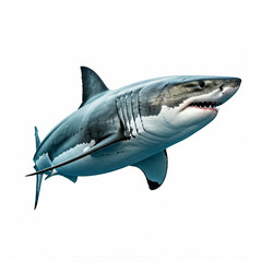 Obraz premium great white shark with sharp teeth in a blue ocean isolated on white background