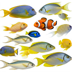 colorful tropical fish isolated on white background perfect for underwater marine life theme