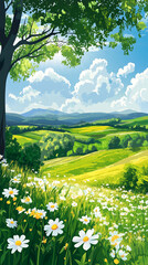 Fototapeta premium field landscape illustration in vertical background