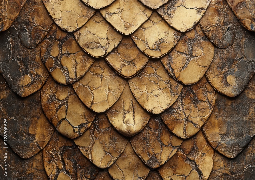 Poster intricate and textured background of overlapping golden scales creating a unique visual pattern and 