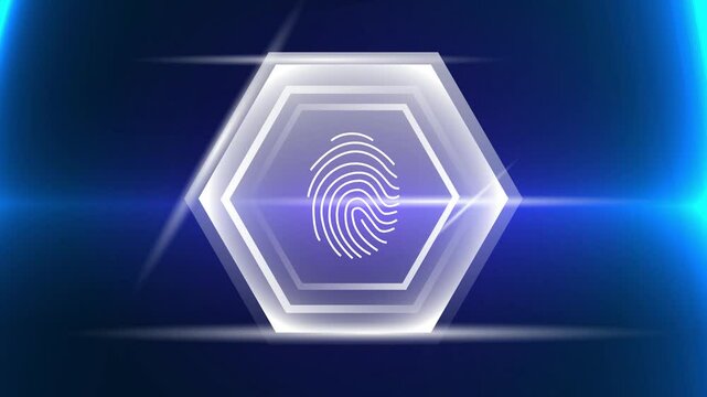 Cybersecurity Motion Graphic Fingerprint enabled digital lock. Technological animation with modern elements ensures data security in the digital era. perfect for cyber and data security themed videos