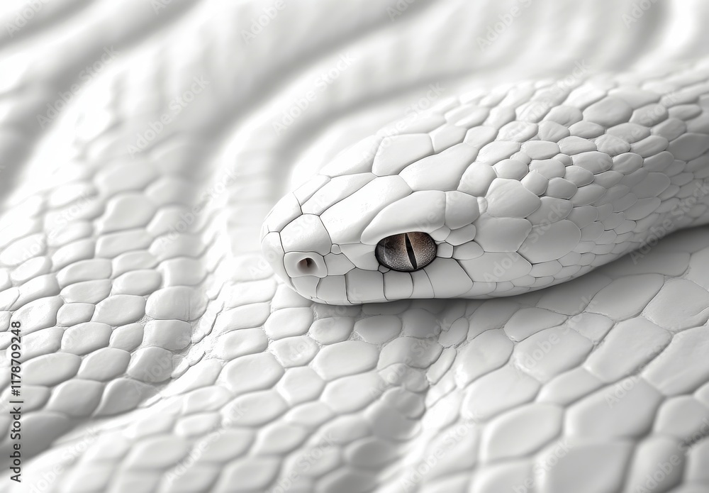 Poster intricately textured close-up of a white snake on a smooth background, showcasing unique scales and 