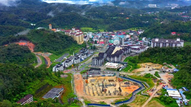 Aerial Brinchang town at Cameron Highlands, Pahang, Malaysia.
