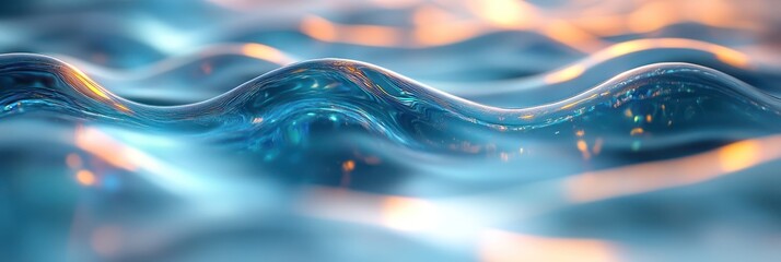 Abstract Water Waves: Serene Blue Hues and Glowing Reflections