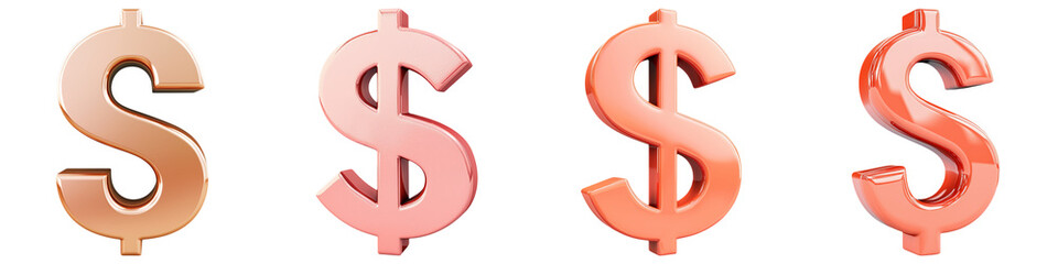 Obraz premium Digital marketing element collection. Four stylized dollar signs in varying colors on a transparent background.