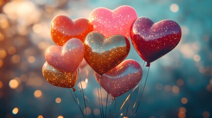 Obraz premium heart-shaped-balloons-glitter-valentines-day-balloons